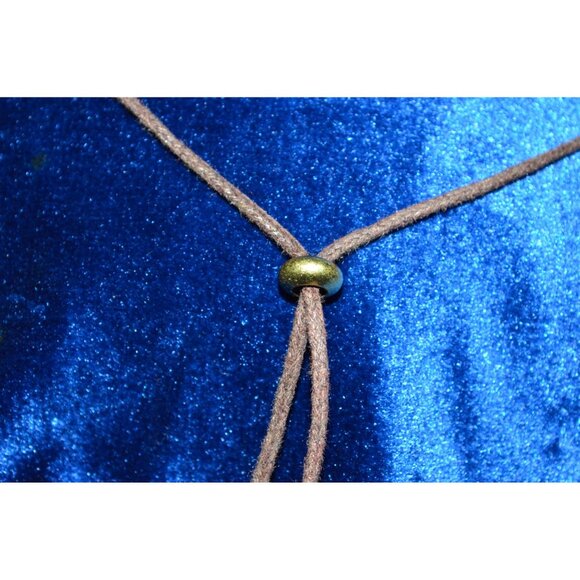 Neutral Tone Beaded Leather Cord Necklace Bronze Boho Gypsy Jewelry - Picture 4 of 5